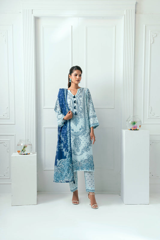 Unstitched Printed Lawn 3 Piece