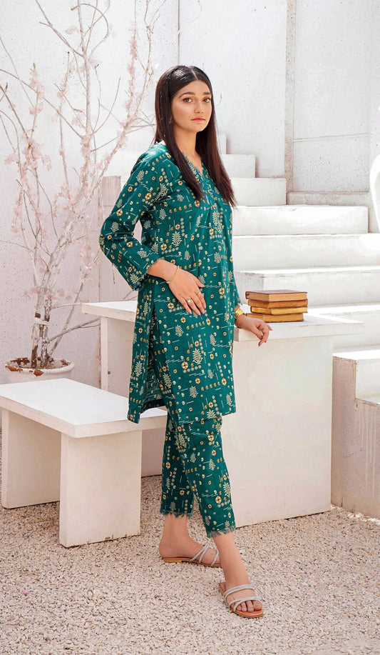 Green Printed Khaddar