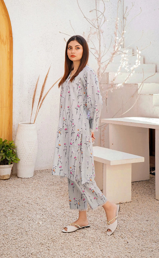 Marian blue Printed Khaddar